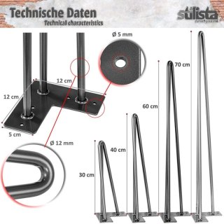 STILISTA Noga meblowa z 3 drążków, 60 cm, srebrna