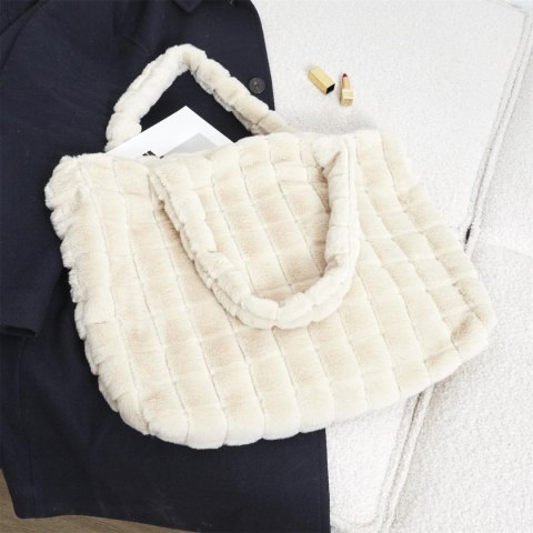 Torba shopper futrzana kremowa