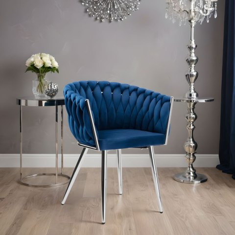 Krzesło welurowe plecione COFTON CHROM VELVET granatowe