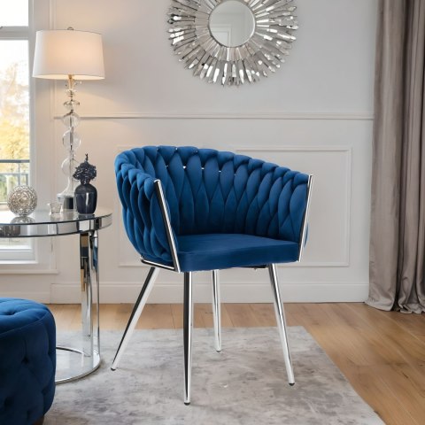 Krzesło welurowe plecione COFTON CHROM VELVET granatowe