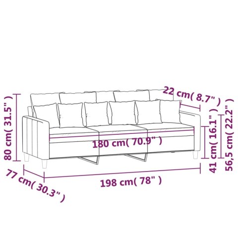 Sofa 3-osobowa, niebieski, 180 cm, tapicerowana aksamitem