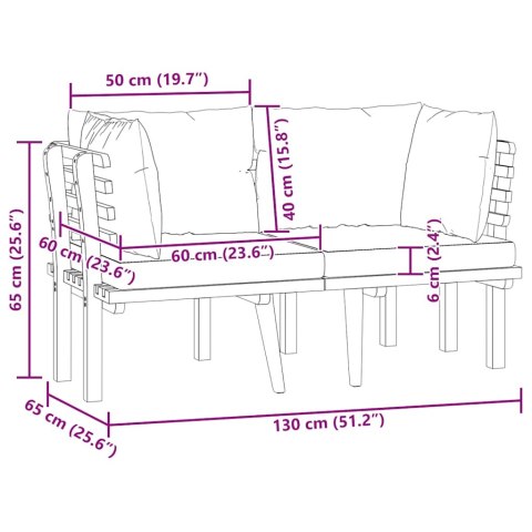 2-osobowa sofa ogrodowa z poduszkami, lite drewno akacjowe
