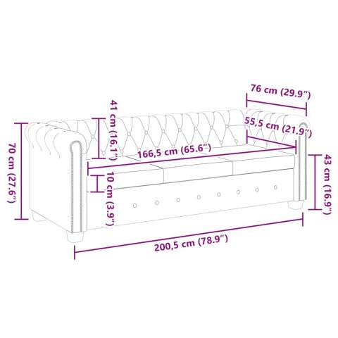 Trzyosobowa sofa Chesterfield ze sztucznej skóry, brązowa