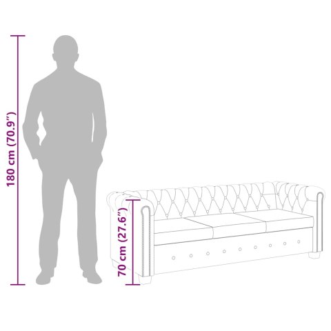 Trzyosobowa sofa Chesterfield ze sztucznej skóry, brązowa