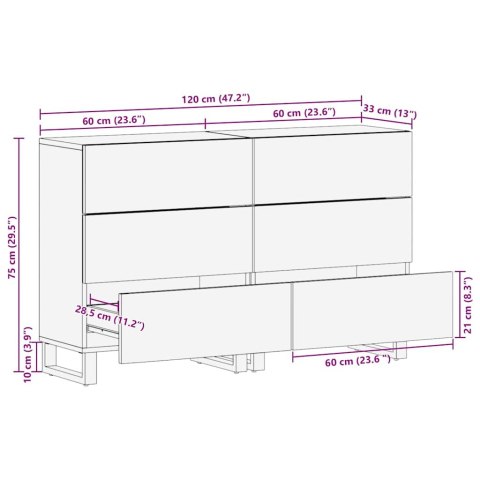 Komody 2 pcs Biały 60 x 33,5 x 75 cm Lite, surowe drewno mango