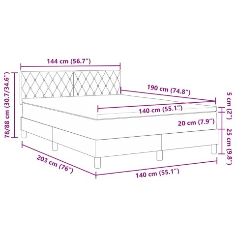 Łóżko Box Spring z materacem Jasnoszare 140x190 cm Aksamit
