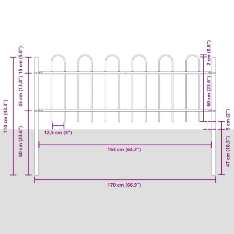Szary Płot Ogrodowy z Wierzchołkiem 13,6 x 0,6 m, stal