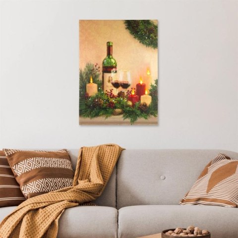Podświetlany obraz - świece z winem, 5 LED, 30 x 40 cm