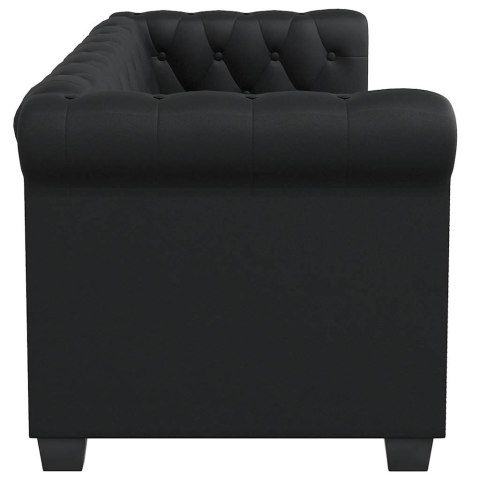 Sofa 2-osobowa w stylu Chesterfield, sztuczna skóra, czarna