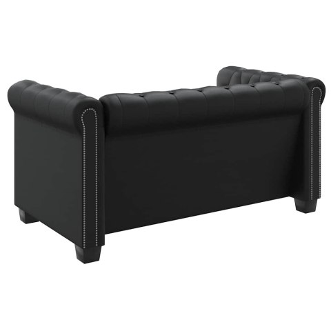 Sofa 2-osobowa w stylu Chesterfield, sztuczna skóra, czarna
