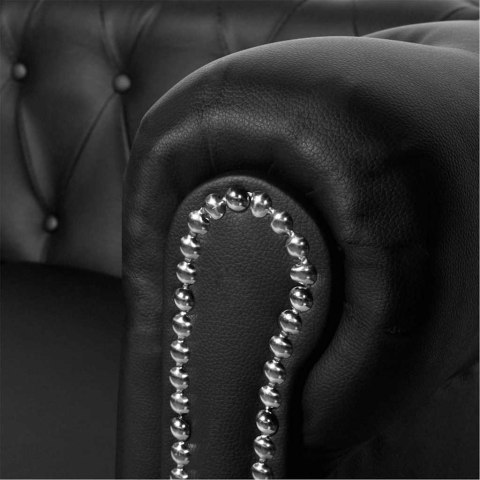 Sofa 2-osobowa w stylu Chesterfield, sztuczna skóra, czarna