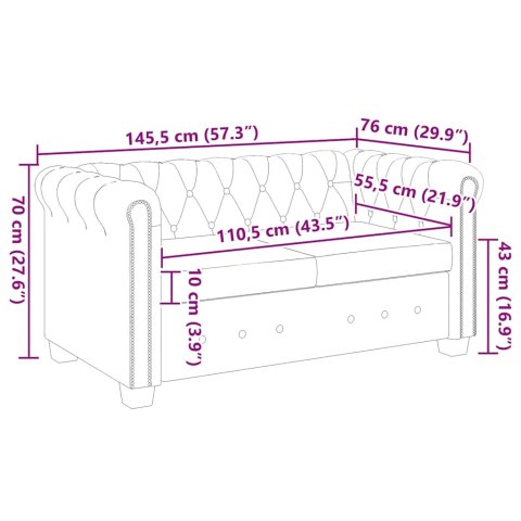 Sofa 2-osobowa w stylu Chesterfield, sztuczna skóra, czarna
