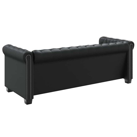 Sofa 3-osobowa w stylu Chesterfield, sztuczna skóra, czarna