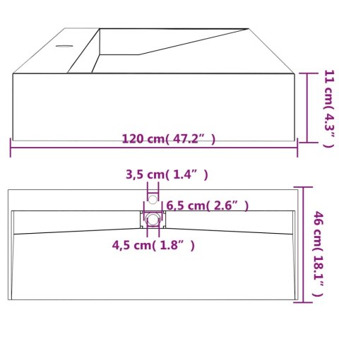 Umywalka, 120x46x11cm, kompozyt mineralny/marmurowy, czarny mat