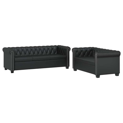 Zestaw sof typu Chesterfield: 2- i 3-osobowa, eko-skóra, czarne