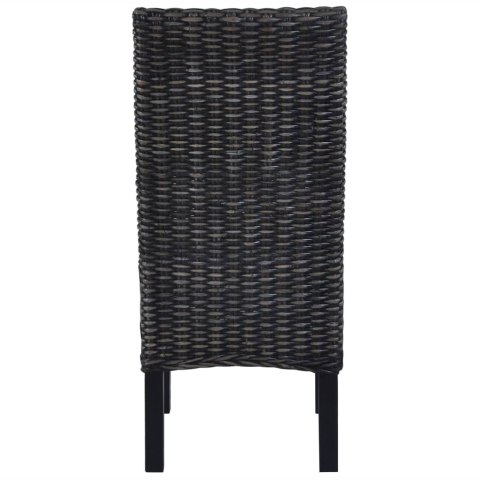 Krzesła stołowe, 6 szt., czarne, rattan Kubu i drewno mango