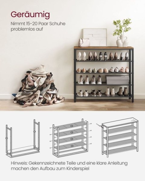 VASAGLE regał na buty, 4 półki, stal, rustykalny blat