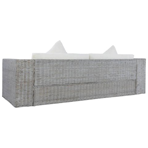 3-osobowa sofa z poduszkami, szara, naturalny rattan