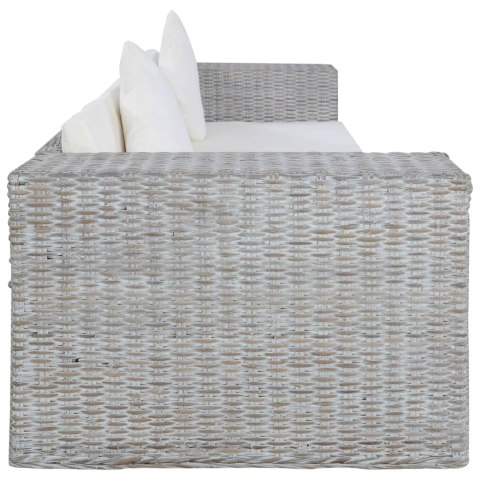 3-osobowa sofa z poduszkami, szara, naturalny rattan