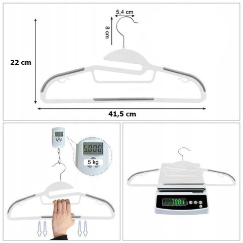 Wieszak ubraniowy FLEXI komplet 10 sztuk biało-szary