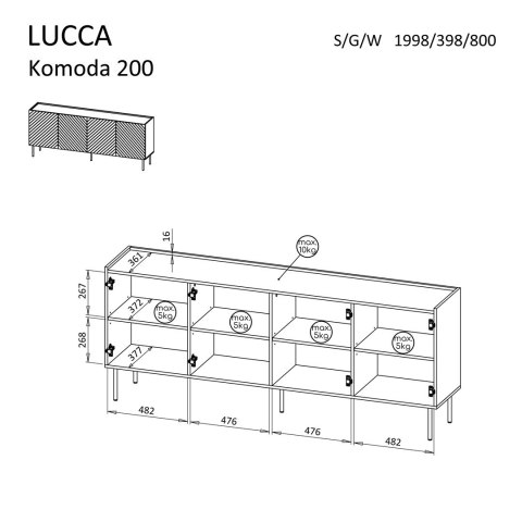 Komoda 4D LUCCA 200x40x80 czarny