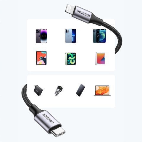 Kabel przewód do iPhone Lightning - USB-C 2.0 MFi 1m - szary