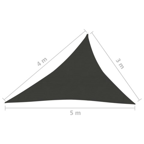 Żagiel przeciwsłoneczny, 160 g/m², czarny, 3x4x5 m, HDPE