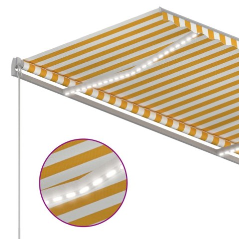 Ręcznie zwijana markiza z LED, 300 x 250 cm, żółto-biała