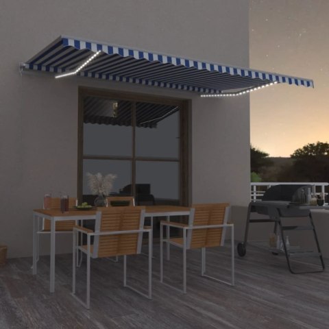 Ręcznie zwijana markiza z LED, 500x350 cm, niebiesko-biała