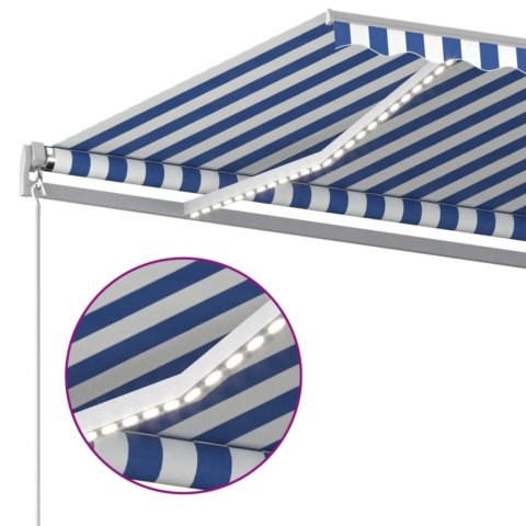 Ręcznie zwijana markiza z LED, 500x350 cm, niebiesko-biała