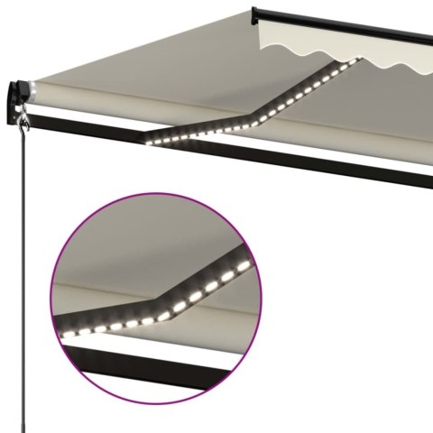 Ręcznie zwijana markiza z LED, 400 x 350 cm, kremowa