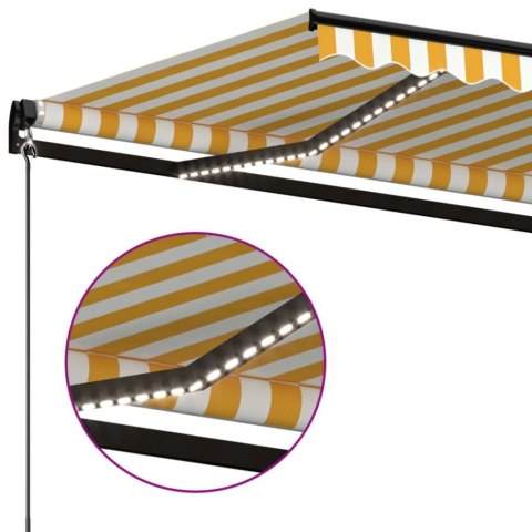Ręcznie zwijana markiza z LED, 450x350 cm, żółto-biała