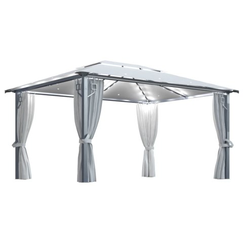 Altana z zasłonami i lampkami LED, 4x3 m, kremowa, aluminium
