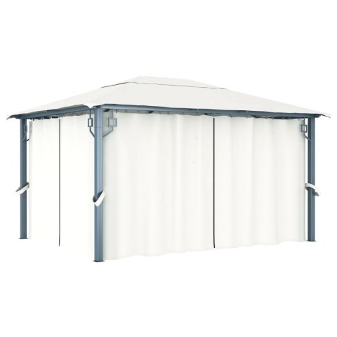 Altana z zasłonami i lampkami LED, 4x3 m, kremowa, aluminium
