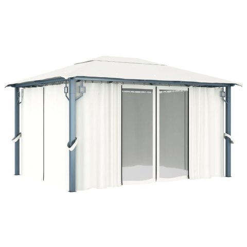Altana z zasłonami i lampkami LED, 4x3 m, kremowa, aluminium