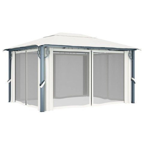 Altana z zasłonami i lampkami LED, 4x3 m, kremowa, aluminium