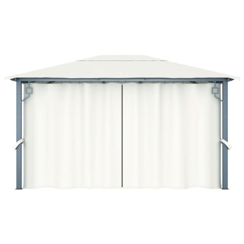 Altana z zasłonami i lampkami LED, 4x3 m, kremowa, aluminium