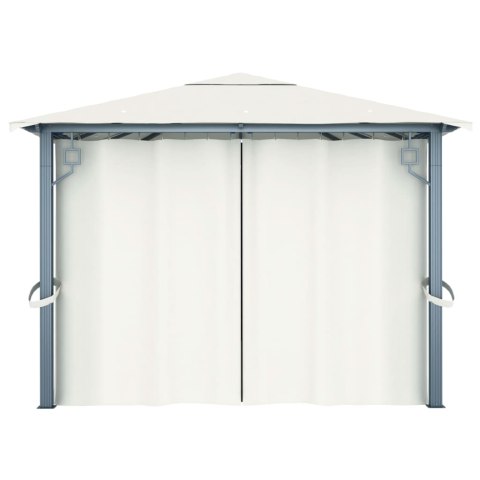 Altana z zasłonami i lampkami LED, 4x3 m, kremowa, aluminium