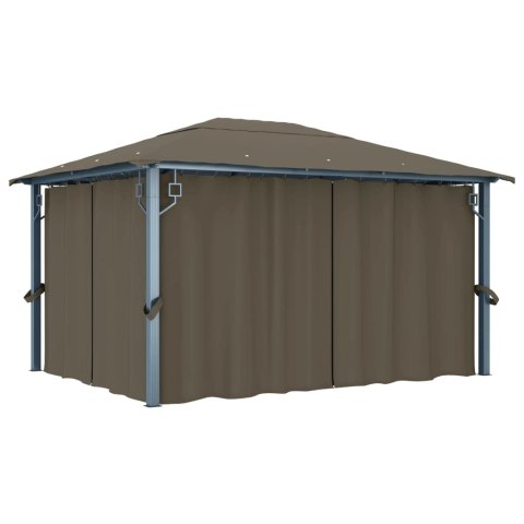 Altana z zasłonami i lampkami LED, 4x3 m, taupe, aluminium