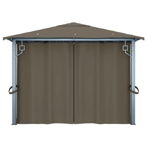Altana z zasłonami i lampkami LED, 4x3 m, taupe, aluminium