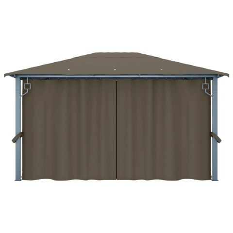 Altana z zasłonami i lampkami LED, 4x3 m, taupe, aluminium