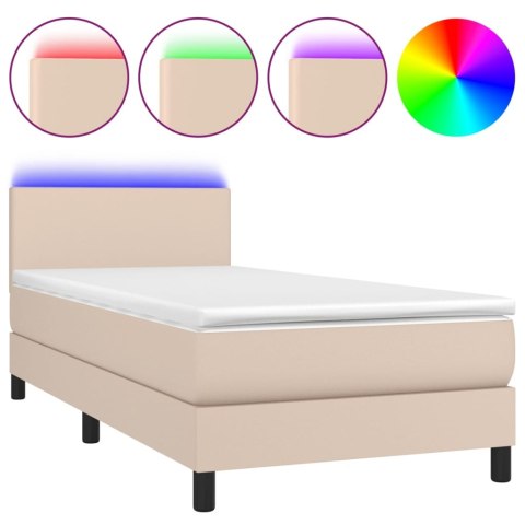 Łóżko kontynentalne, materac i LED cappuccino ekoskóra 90x190cm