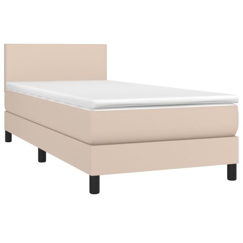 Łóżko kontynentalne, materac i LED cappuccino ekoskóra 90x200cm