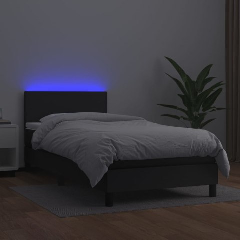 Łóżko kontynentalne z materacem i LED czarna ekoskóra 100x200cm