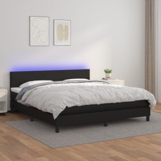 Łóżko kontynentalne z materacem i LED czarna ekoskóra 160x200cm