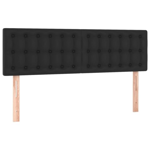 Łóżko kontynentalne, materac i LED, czarna ekoskóra, 140x190 cm