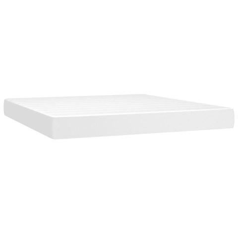 Łóżko kontynentalne z materacem i LED, biała ekoskóra 160x200cm