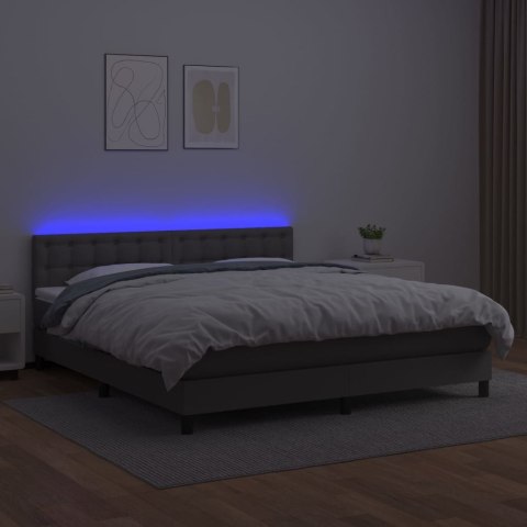 Łóżko kontynentalne z materacem i LED, szara ekoskóra 160x200cm