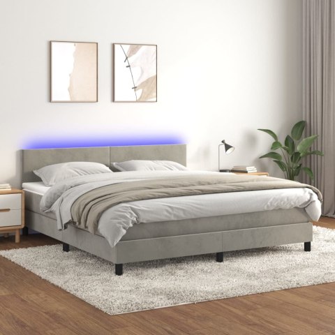 Łóżko kontynentalne z materacem i LED, szare 180x200cm, aksamit