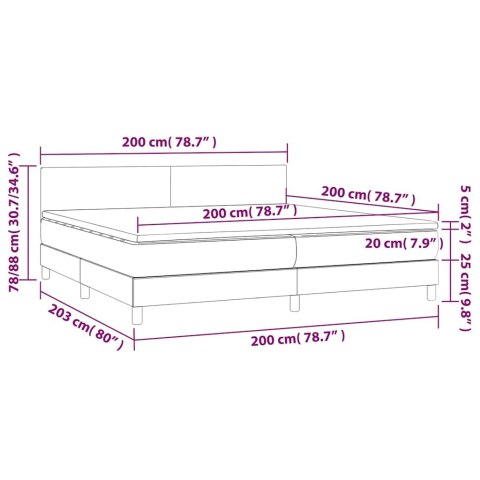 Łóżko kontynentalne z materacem i LED, szare 200x200cm, aksamit